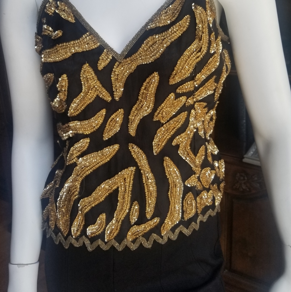 Ladies Sequin Top Size S Gold and Black